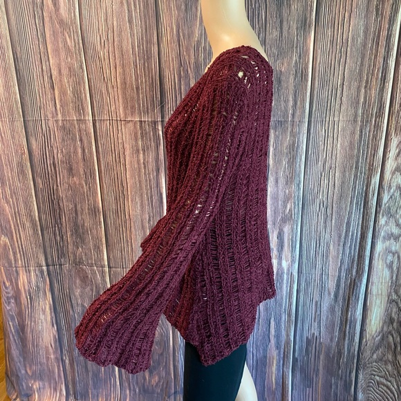Anthropologie Entro size small burgundy wine purple knit fuzzy boho sweater - Picture 9 of 16